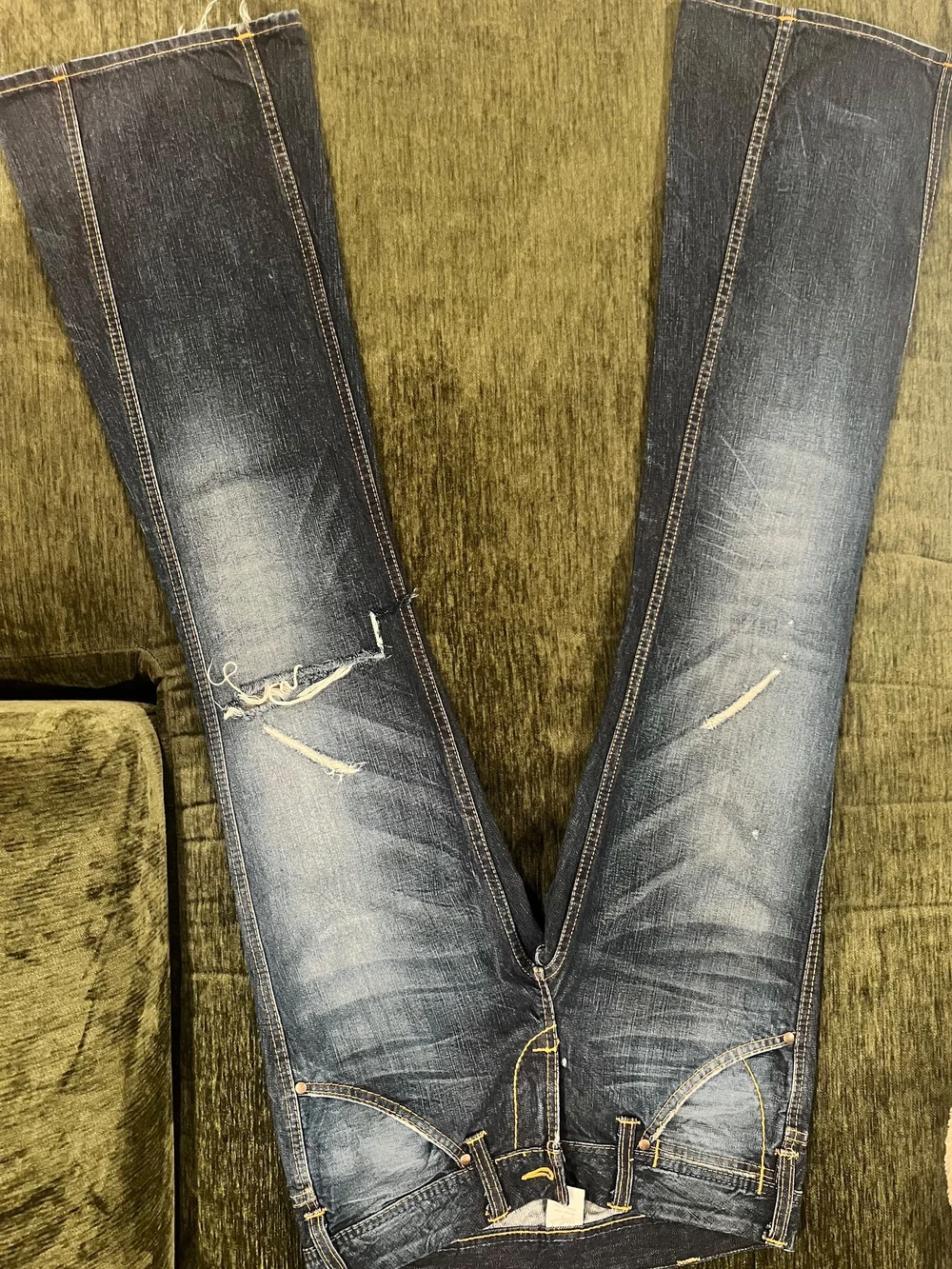 True Religion Men's Distressed Bootcut Jeans in Dark Blue